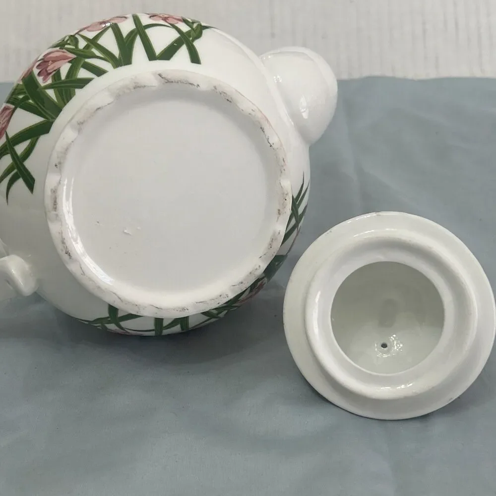 Vintage Floral Freesia Ceramic Hummingbird Teapot